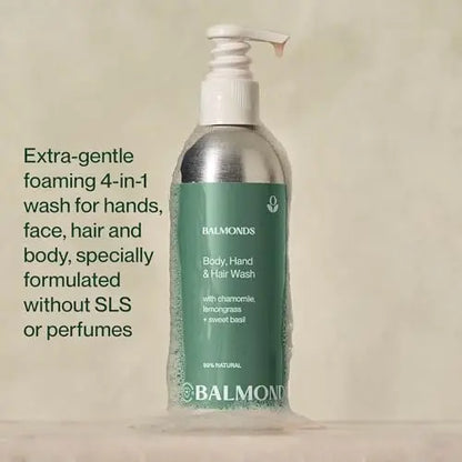 Balmonds Body, Hand & Hair Wash - 100% Natural Shampoo & Body Wash for Dry & Sensitive Skin, Soap Free, Vegan & Cruelty Free (6.8 oz) Avelisse