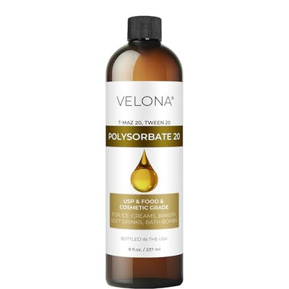 Velona Polysorbate 20 - 8 Fl Oz | Natural Solubilizer for Bath Bombs, Skin Care & Cooking | Food & Cosmetic Grade Avelisse