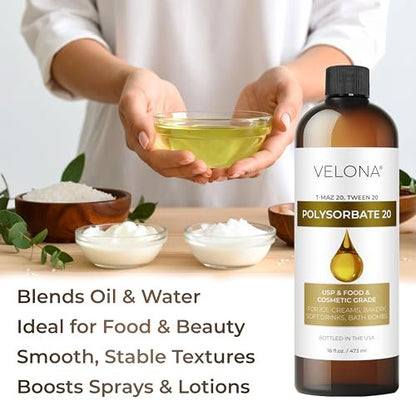 Velona Polysorbate 20 - 8 Fl Oz | Natural Solubilizer for Bath Bombs, Skin Care & Cooking | Food & Cosmetic Grade Avelisse