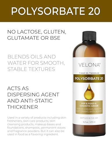 Velona Polysorbate 20 - 8 Fl Oz | Natural Solubilizer for Bath Bombs, Skin Care & Cooking | Food & Cosmetic Grade Avelisse