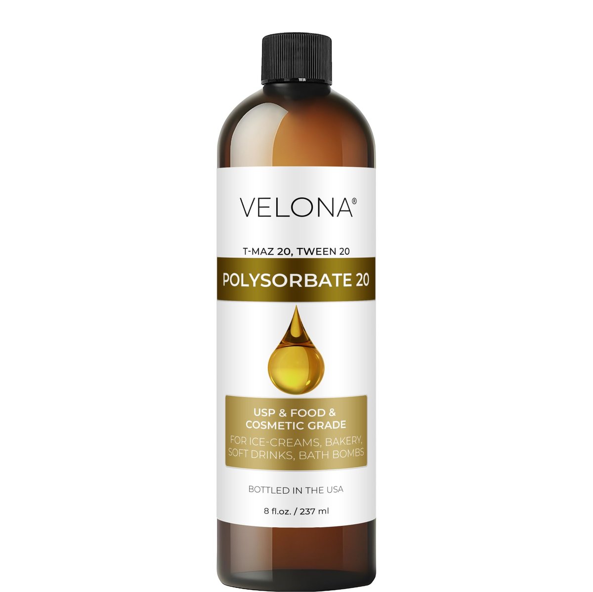 Velona Polysorbate 20 - 8 Fl Oz | Natural Solubilizer for Bath Bombs, Skin Care & Cooking | Food & Cosmetic Grade Avelisse