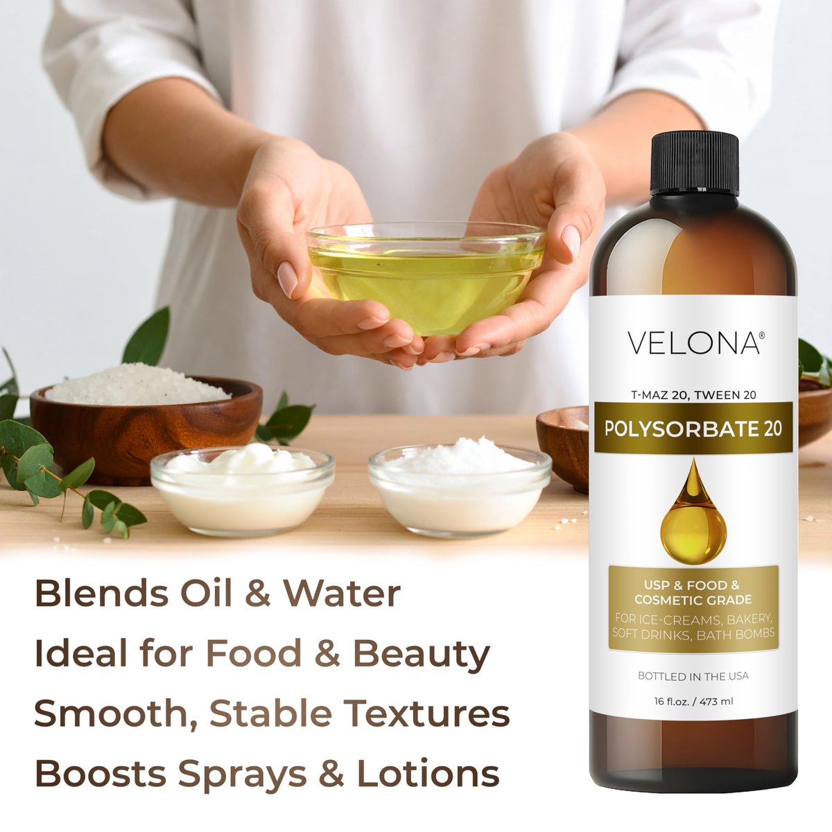 Velona Polysorbate 20 - 8 Fl Oz | Natural Solubilizer for Bath Bombs, Skin Care & Cooking | Food & Cosmetic Grade Avelisse