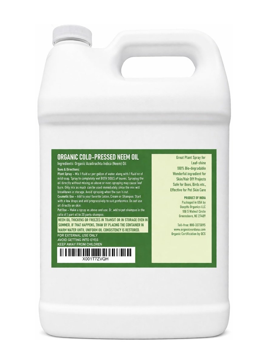 Verdana Pure Neem Oil for Plants – 1 Gallon (128 Fl Oz) – Organic, Cold Pressed, Unrefined, Non-GMO – 100% Natural Spray for Plant Leaf Shine, DIY Beauty, Soap Making – No Additives Avelisse