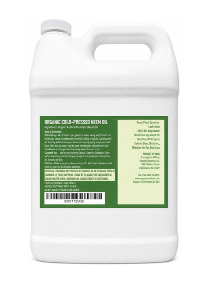 Verdana Pure Neem Oil for Plants – 1 Gallon (128 Fl Oz) – Organic, Cold Pressed, Unrefined, Non-GMO – 100% Natural Spray for Plant Leaf Shine, DIY Beauty, Soap Making – No Additives Avelisse