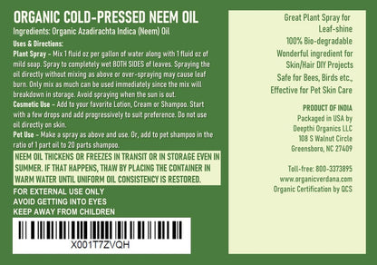 Verdana Pure Neem Oil for Plants – 1 Gallon (128 Fl Oz) – Organic, Cold Pressed, Unrefined, Non-GMO – 100% Natural Spray for Plant Leaf Shine, DIY Beauty, Soap Making – No Additives Avelisse
