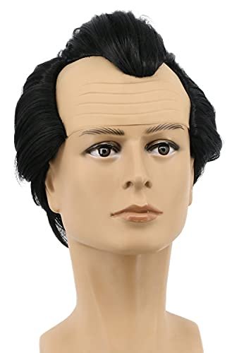 Yuehong Men's Short Black Bald Wig - Heat Resistant Synthetic Fiber Receding Hairline Wig for Cosplay - görsel 2