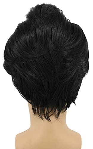 Yuehong Men's Short Black Bald Wig - Heat Resistant Synthetic Fiber Receding Hairline Wig for Cosplay - görsel 8