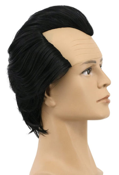 Yuehong Men's Short Black Bald Wig - Heat Resistant Synthetic Fiber Receding Hairline Wig for Cosplay