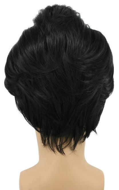 Yuehong Men's Short Black Bald Wig - Heat Resistant Synthetic Fiber Receding Hairline Wig for Cosplay