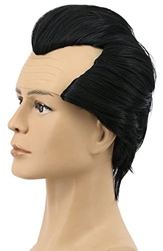 Yuehong Men's Short Black Bald Wig - Heat Resistant Synthetic Fiber Receding Hairline Wig for Cosplay - görsel 6