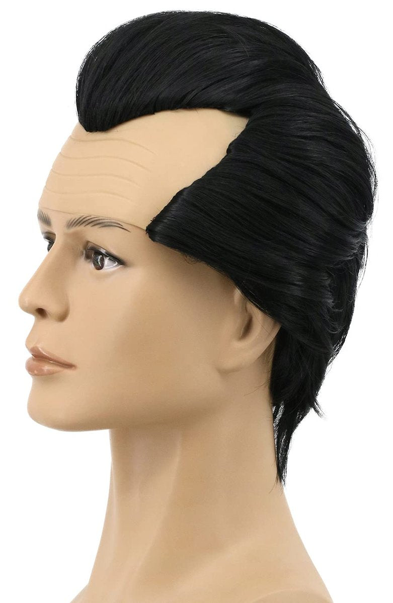 Yuehong Men's Short Black Bald Wig - Heat Resistant Synthetic Fiber Receding Hairline Wig for Cosplay - görsel 5