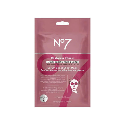 No7 Restore & Renew Face & Neck Multi Action Serum Boost Sheet Mask - 1 Count