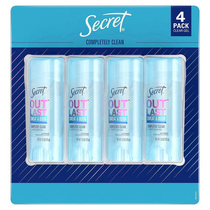 Secret Outlast Antiperspirant Deodorant Clear Gel, Completely Clean Scent, 2.6 oz (Pack of 4) Avelisse