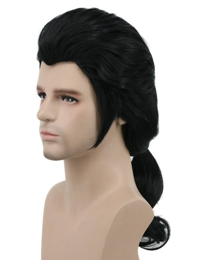 karlery Men Long Wave Black Wig - Gaston Colonial Style Halloween Costume Cosplay Wig