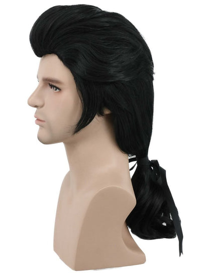 karlery Men Long Wave Black Wig - Gaston Colonial Style Halloween Costume Cosplay Wig