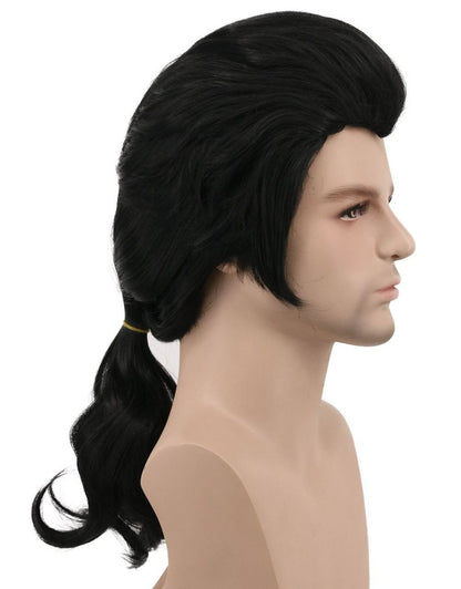 karlery Men Long Wave Black Wig - Gaston Colonial Style Halloween Costume Cosplay Wig