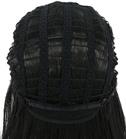 karlery Men Long Wave Black Wig - Gaston Colonial Style Halloween Costume Cosplay Wig