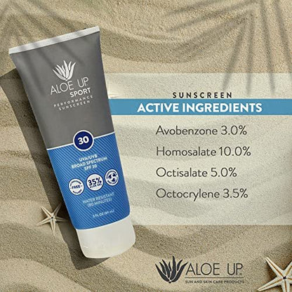 Aloe Up Sport Sunscreen Body Lotion SPF 30 - Broad Spectrum, Water Resistant 80 min, Reef Friendly, Fragrance Free, 3 oz