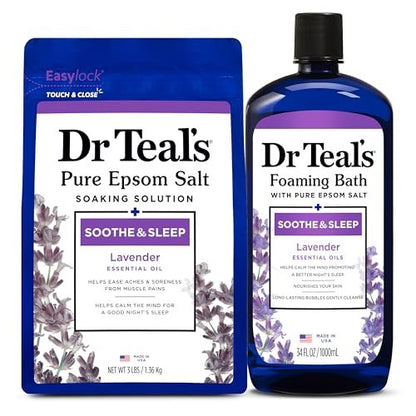 Dr. Teal's Epsom Salt Soaking Solution & Foaming Bath Combo Pack, Lavender, 41 Fl Oz (Pack of 2) Avelisse