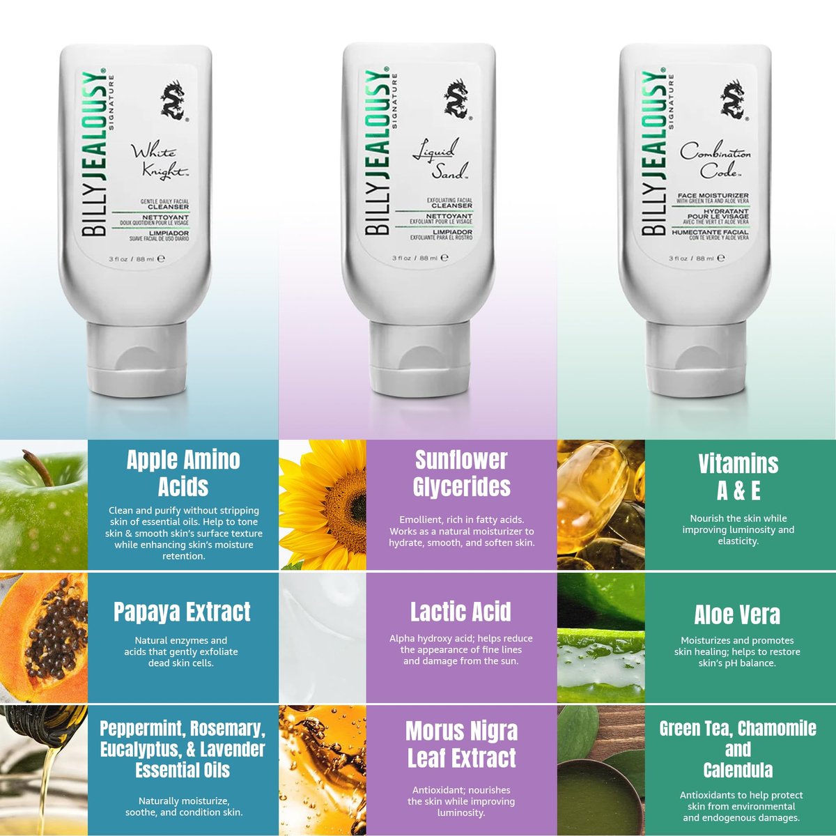 Billy Jealousy Face3Some Face Trio: Vegan Men's Skin Care Kit with Daily Facial Cleanser, Exfoliating Cleanser & Moisturizer - Travel Size Toiletries, Gentle Fresh Scent - görsel 5