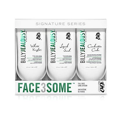 Billy Jealousy Face3Some Face Trio: Vegan Men's Skin Care Kit with Daily Facial Cleanser, Exfoliating Cleanser & Moisturizer - Travel Size Toiletries, Gentle Fresh Scent