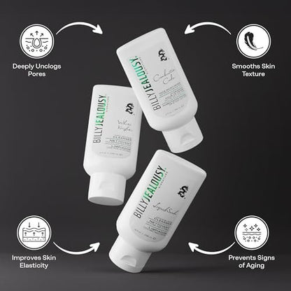 Billy Jealousy Face3Some Face Trio: Vegan Men's Skin Care Kit with Daily Facial Cleanser, Exfoliating Cleanser & Moisturizer - Travel Size Toiletries, Gentle Fresh Scent