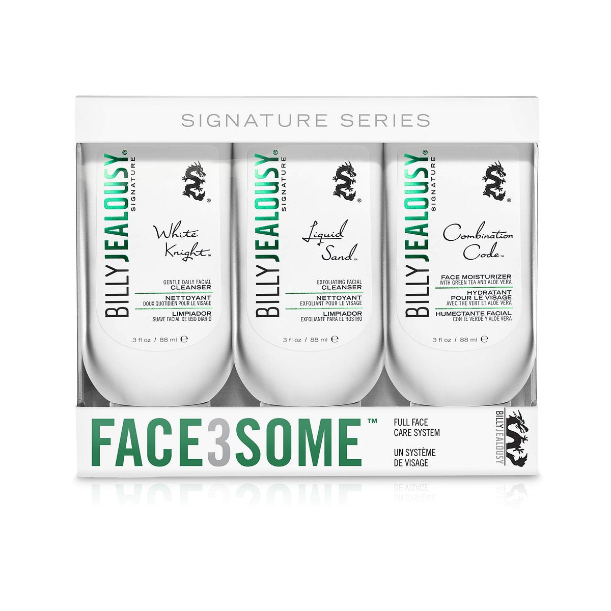 Billy Jealousy Face3Some Face Trio: Vegan Men's Skin Care Kit with Daily Facial Cleanser, Exfoliating Cleanser & Moisturizer - Travel Size Toiletries, Gentle Fresh Scent - görsel 1
