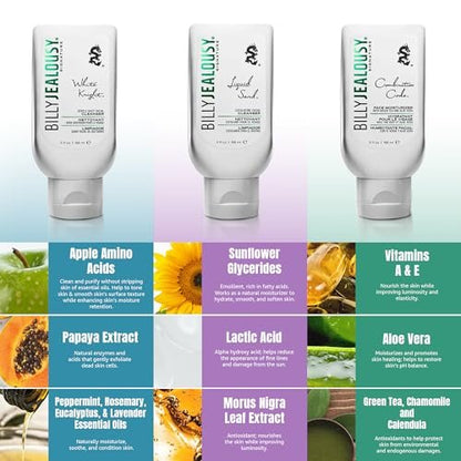 Billy Jealousy Face3Some Face Trio: Vegan Men's Skin Care Kit with Daily Facial Cleanser, Exfoliating Cleanser & Moisturizer - Travel Size Toiletries, Gentle Fresh Scent
