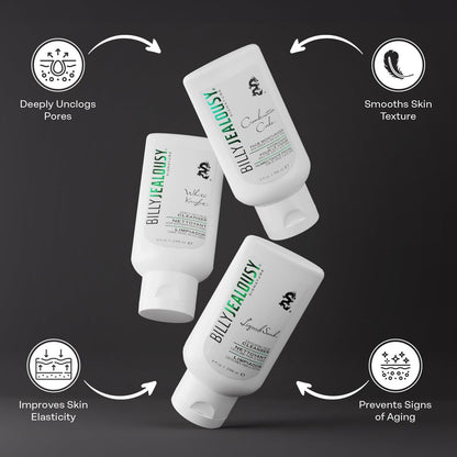 Billy Jealousy Face3Some Face Trio: Vegan Men's Skin Care Kit with Daily Facial Cleanser, Exfoliating Cleanser & Moisturizer - Travel Size Toiletries, Gentle Fresh Scent