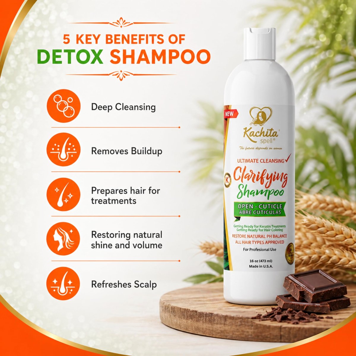 Kachita Spell Clarifying Shampoo – Deep Cleansing Detox Shampoo, Removes Buildup, Sulfate Free (16 Fl Oz) Avelisse