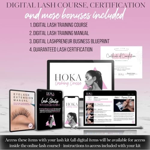 Hoka Lash Eyelash Extension Kit & Training Course with Certification – Professional Lash Kit for Beginners with Practice Mannequin, Lash Trays, Glue, Tweezers, Fan & More Avelisse