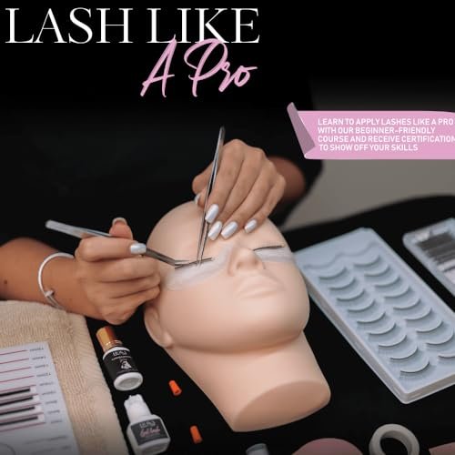 Hoka Lash Eyelash Extension Kit & Training Course with Certification – Professional Lash Kit for Beginners with Practice Mannequin, Lash Trays, Glue, Tweezers, Fan & More Avelisse