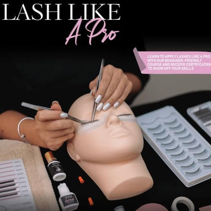 Hoka Lash Eyelash Extension Kit & Training Course with Certification – Professional Lash Kit for Beginners with Practice Mannequin, Lash Trays, Glue, Tweezers, Fan & More Avelisse
