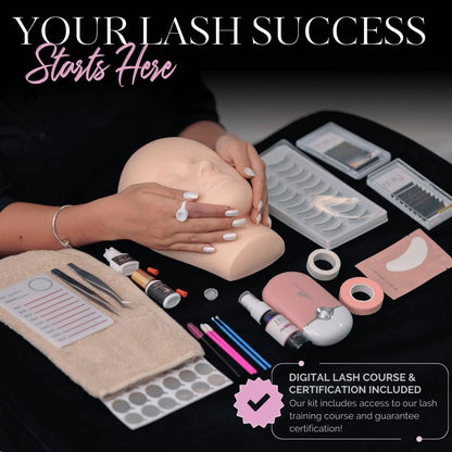 Hoka Lash Eyelash Extension Kit & Training Course with Certification – Professional Lash Kit for Beginners with Practice Mannequin, Lash Trays, Glue, Tweezers, Fan & More Avelisse