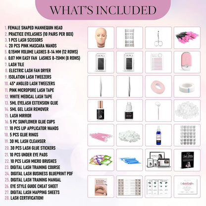 Hoka Lash Eyelash Extension Kit & Training Course with Certification – Professional Lash Kit for Beginners with Practice Mannequin, Lash Trays, Glue, Tweezers, Fan & More Avelisse