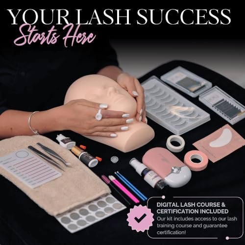Hoka Lash Eyelash Extension Kit & Training Course with Certification – Professional Lash Kit for Beginners with Practice Mannequin, Lash Trays, Glue, Tweezers, Fan & More Avelisse