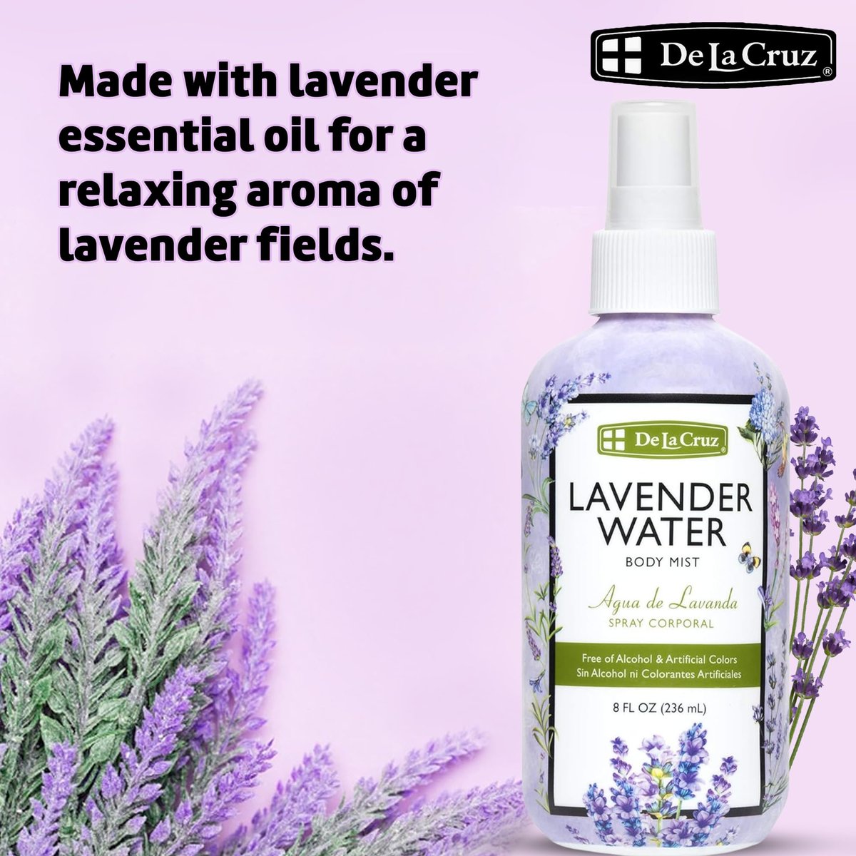 De La Cruz Lavender Water Body Mist - Soothing Lavender Spray with Pure Essential Oil, 8 fl oz - görsel 9