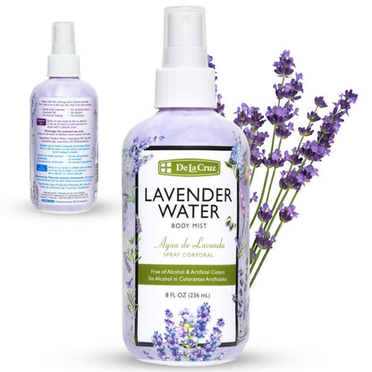 De La Cruz Lavender Water Body Mist - Soothing Lavender Spray with Pure Essential Oil, 8 fl oz