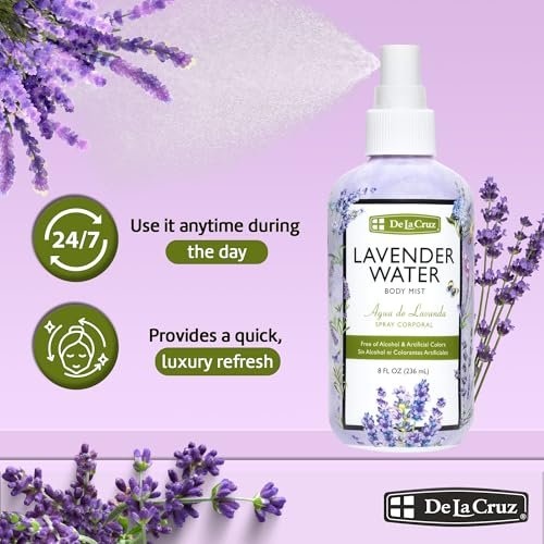De La Cruz Lavender Water Body Mist - Soothing Lavender Spray with Pure Essential Oil, 8 fl oz - görsel 8