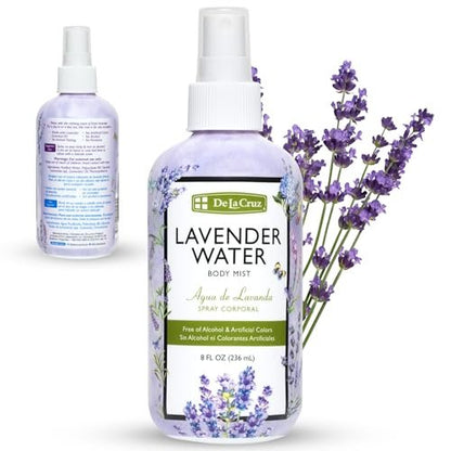 De La Cruz Lavender Water Body Mist - Soothing Lavender Spray with Pure Essential Oil, 8 fl oz