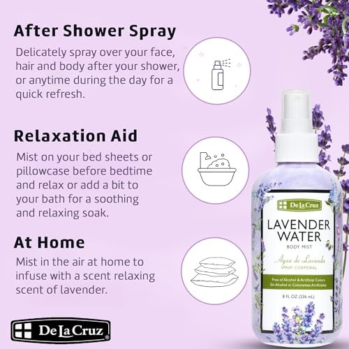 De La Cruz Lavender Water Body Mist - Soothing Lavender Spray with Pure Essential Oil, 8 fl oz - görsel 6