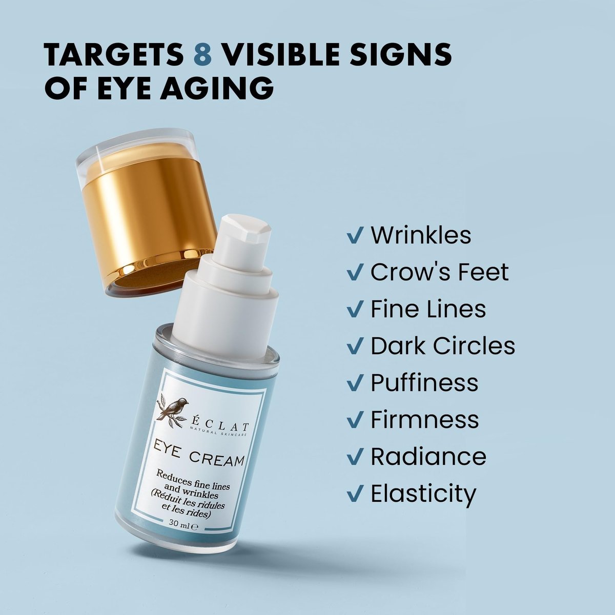 Eclat Skincare Under Eye Cream for Dark Circles & Puffiness – Anti Aging Formula for Wrinkles - Moisturizer for Fine Lines, Crows Feet & Eye Bags – Hydrating Treatment for Firming & Smoothing - 30ml - görsel 3