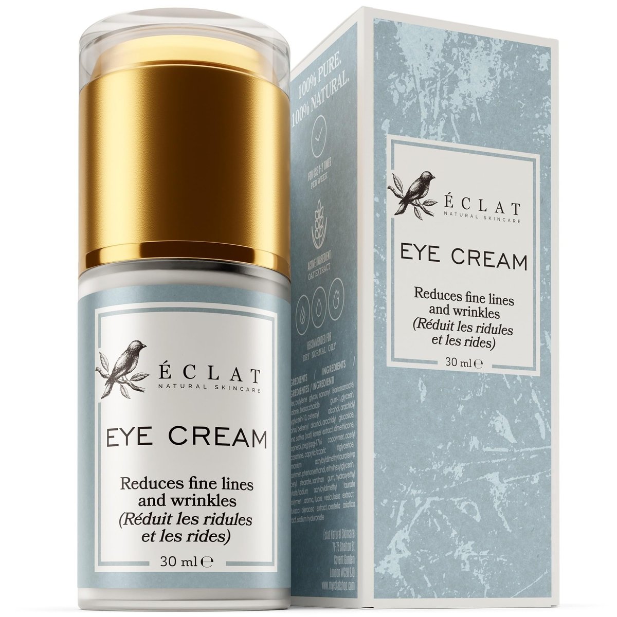 Eclat Skincare Under Eye Cream for Dark Circles & Puffiness – Anti Aging Formula for Wrinkles - Moisturizer for Fine Lines, Crows Feet & Eye Bags – Hydrating Treatment for Firming & Smoothing - 30ml - görsel 1