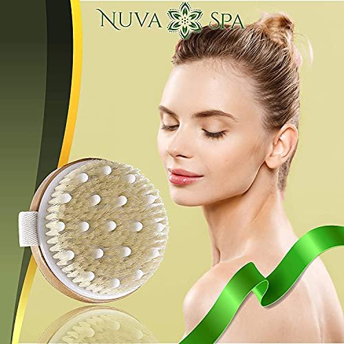 Nuva Spa Dry Brushing Bamboo Body Brush – Natural Boar Bristle Exfoliating Brush for Cellulite Treatment, Lymphatic Drainage & Spa-Quality Skin Care - görsel 5