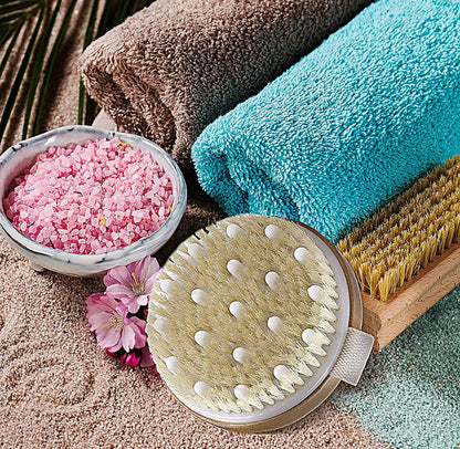 Nuva Spa Dry Brushing Bamboo Body Brush – Natural Boar Bristle Exfoliating Brush for Cellulite Treatment, Lymphatic Drainage & Spa-Quality Skin Care