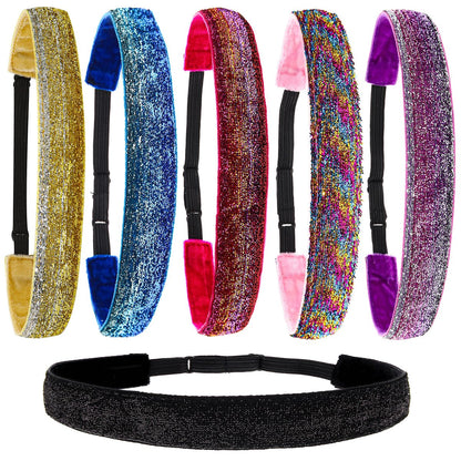 FROG SAC 6 Glitter Headbands for Girls - Adjustable Non-Slip Velvet Hair Bands for Kids, Sparkly Stretch Elastic Hair Accessories for Gymnastics, Teen Girls, Women Avelisse