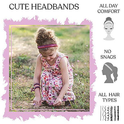 FROG SAC 6 Glitter Headbands for Girls - Adjustable Non-Slip Velvet Hair Bands for Kids, Sparkly Stretch Elastic Hair Accessories for Gymnastics, Teen Girls, Women Avelisse