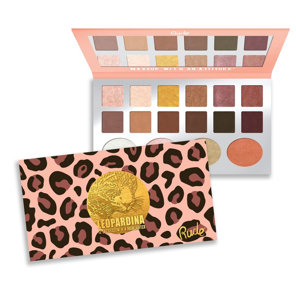 Rude Cosmetics Leopardina Eyeshadow & Highlighter Palette – 1.03 oz Makeup for Women - görsel 1