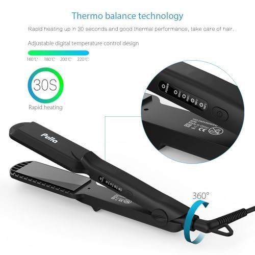 Pulla 4-in-1 Hair Straightener and Crimper - Tourmaline Ceramic Flat Iron with Adjustable Temperature 320°F-430°F for All Hair Types Avelisse