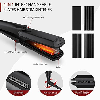 Pulla 4-in-1 Hair Straightener and Crimper - Tourmaline Ceramic Flat Iron with Adjustable Temperature 320°F-430°F for All Hair Types Avelisse